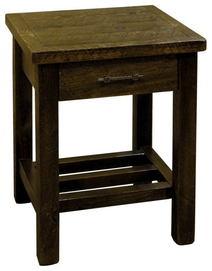 Rustic Barn Wood Style Timber Peg 1-Drawer End Table, Driftwood