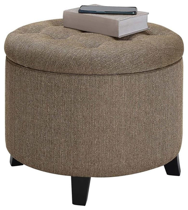 Convenience Concepts Designs4Comfort Round Storage Ottoman in Cappuccino Fabric