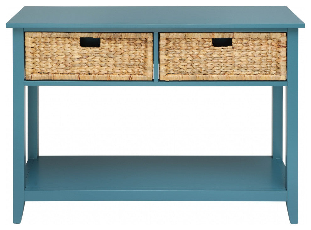 HomeRoots 44" X 16" X 28" Teal Solid Wood Leg Console Table