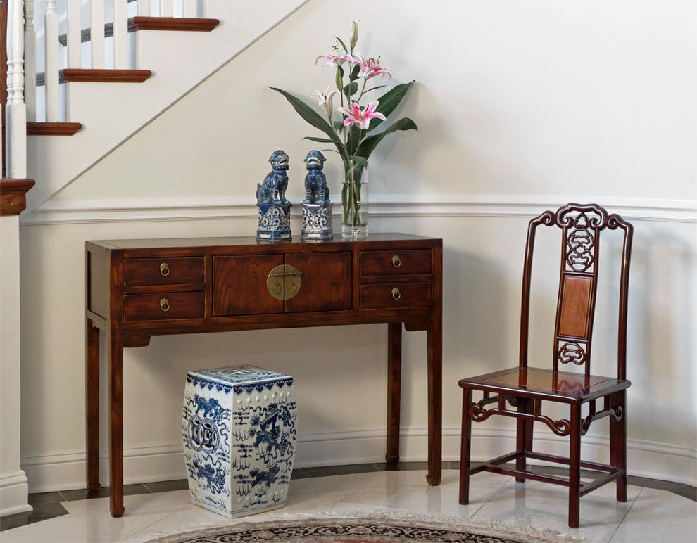 Mahogany Finish Elmwood Chinese Mandarin Console