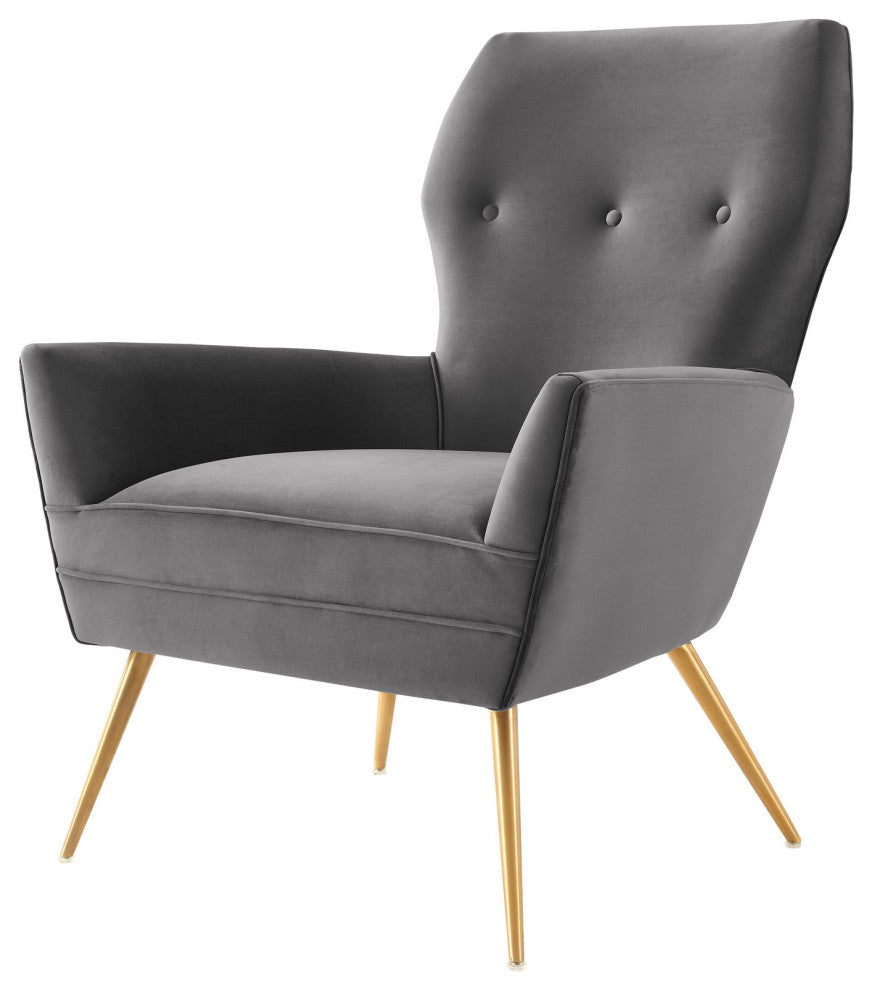 Armchair Accent Tufted Chair, Gray, Velvet, Modern, Mid Century Lounge