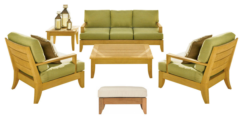 6-Piece Atnas Outdoor Teak Sofa Set With Sunbrella Cushions Canvas Chestnut