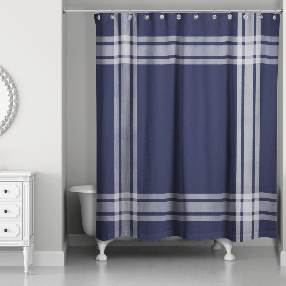 Striped Navy Border 71x74 Shower Curtain