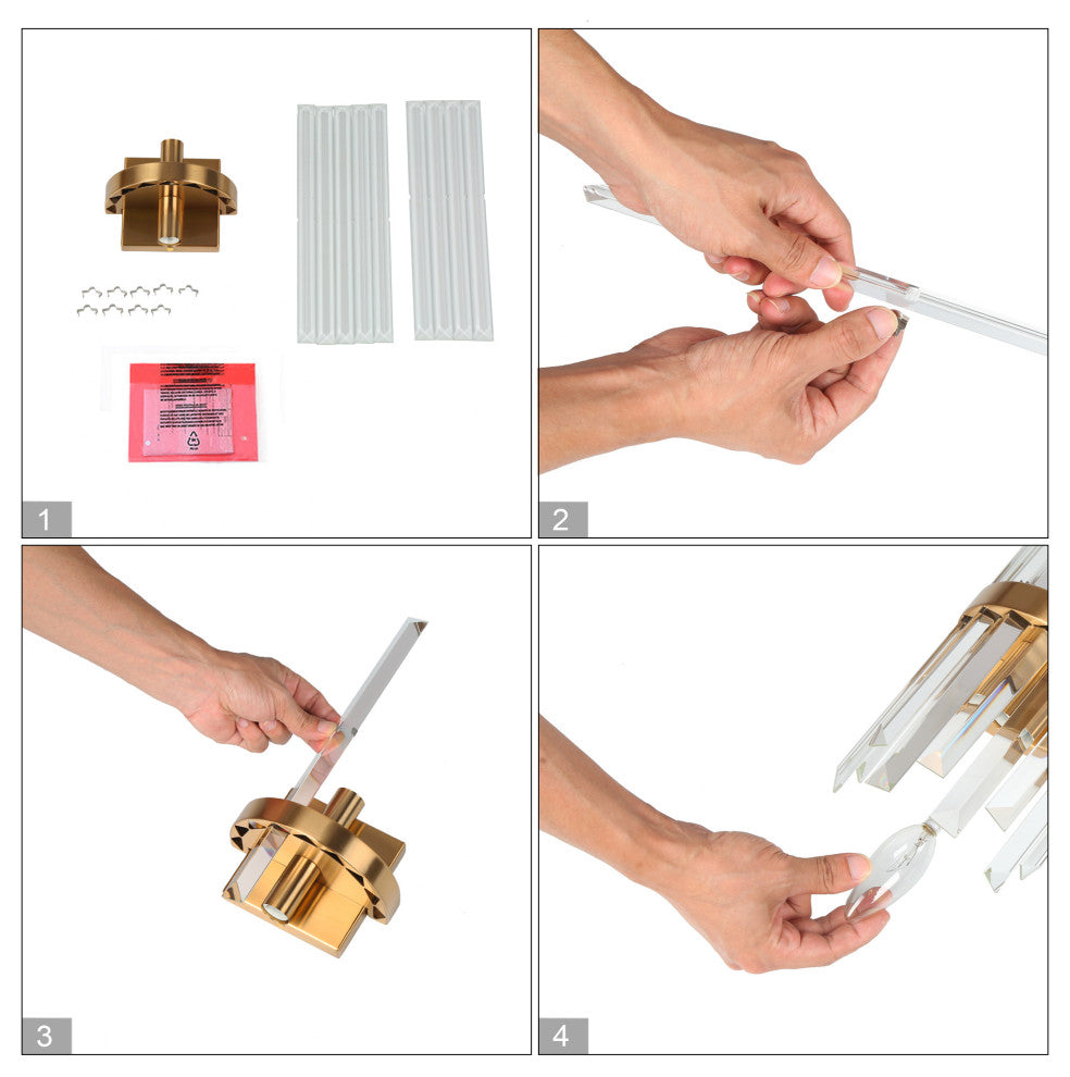 LNC 2-Light 6" Modern Brass Crystal Glass Wall Sconce, Vertical Prism Design