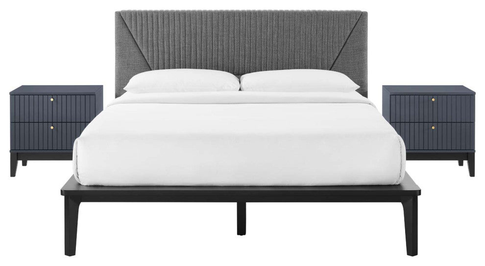 Dakota 3 Piece Upholstered Bedroom Set, Blue
