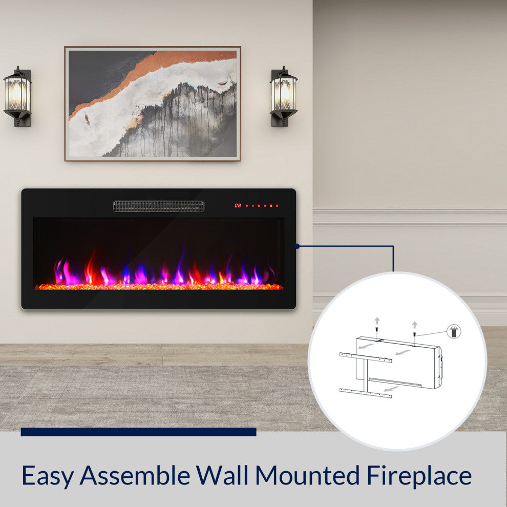 36" Electric Fireplace Heater, 1400 W Recessed & Wall Mounted/ Freestanding