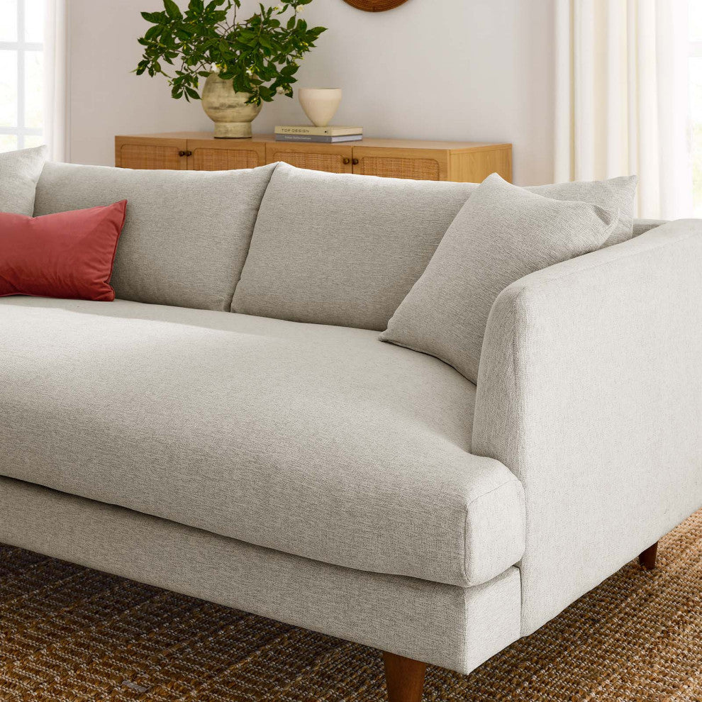 Zoya Down Filled Overstuffed Sofa, Ivory Fabric