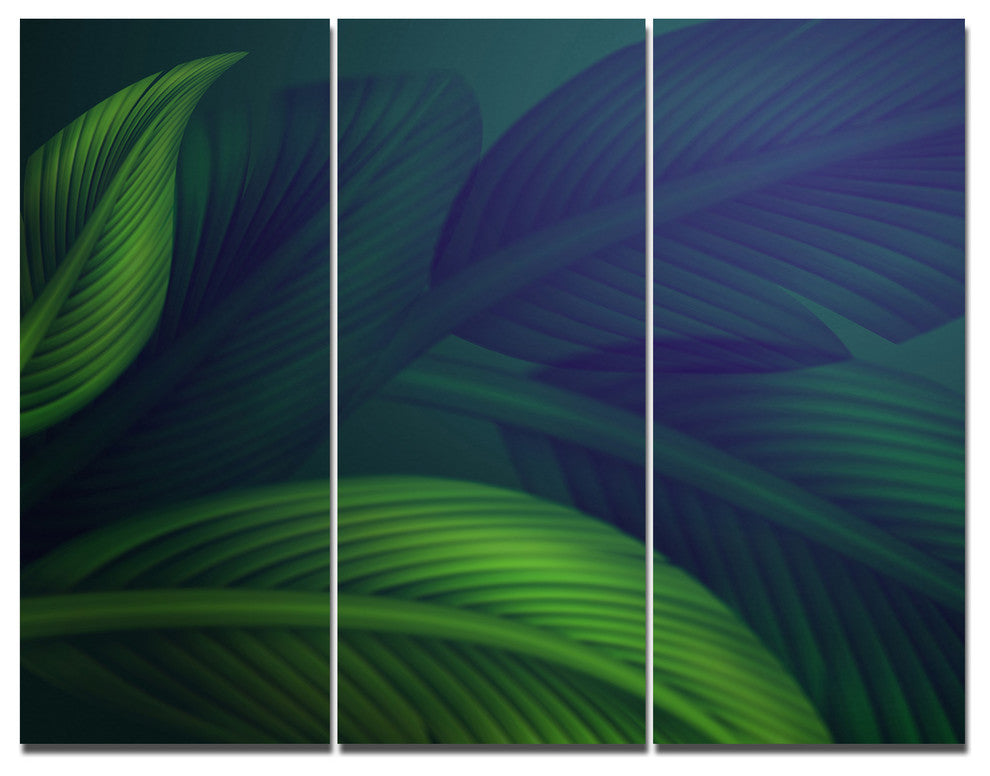 Tropic Jungle Leaves Background, Floral Triptych Canvas Print, 36x28, 3 Panels