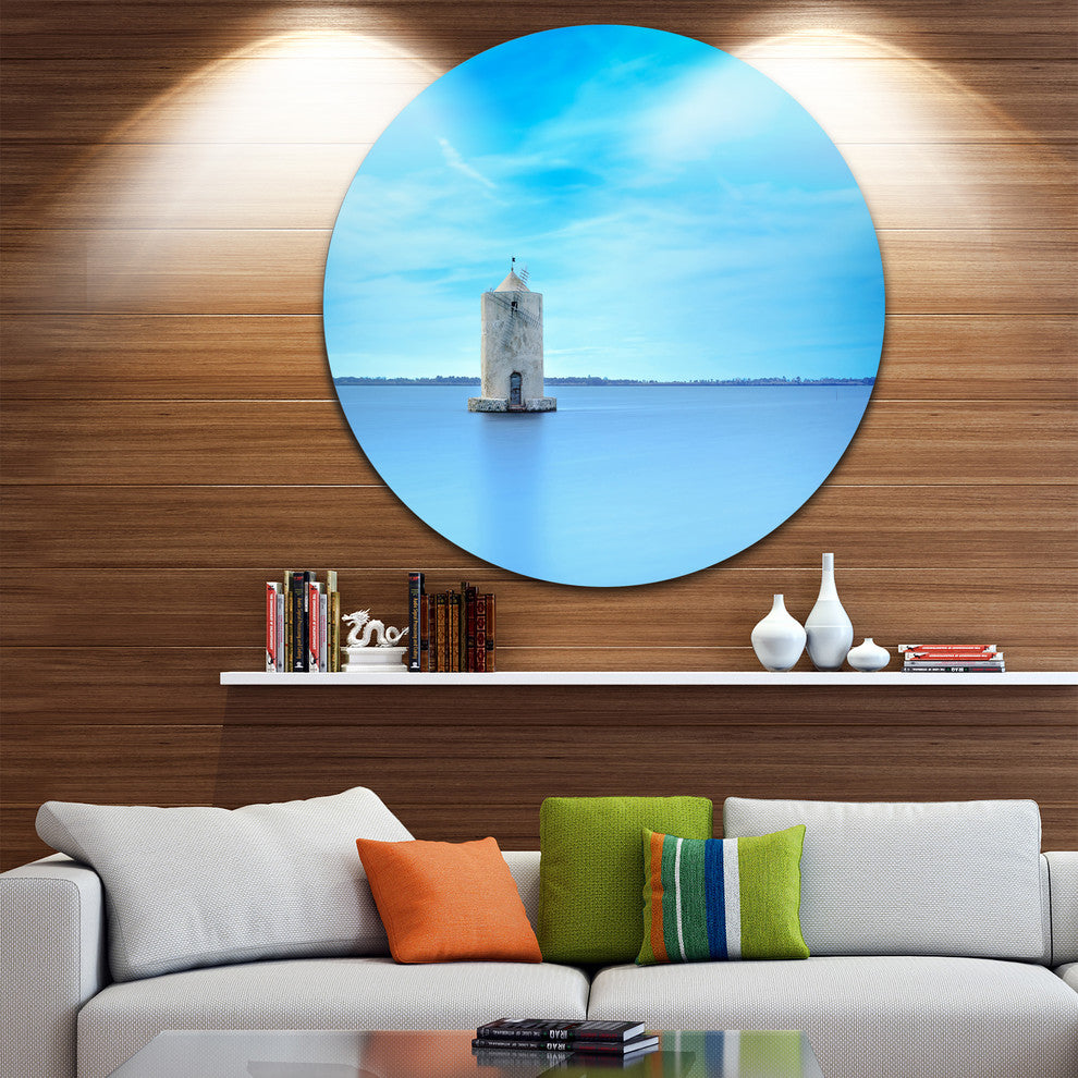 Old Spanish Windmill In Blue Lagoon, Seashore Round Wall Art, 11"