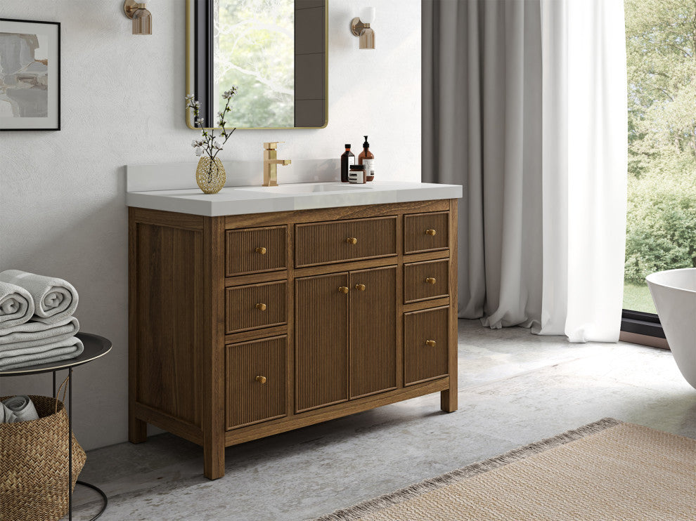 Sonoma Teak 48 Single Sink Bath Vanity in Dark Natural with 2" Carrara Marble