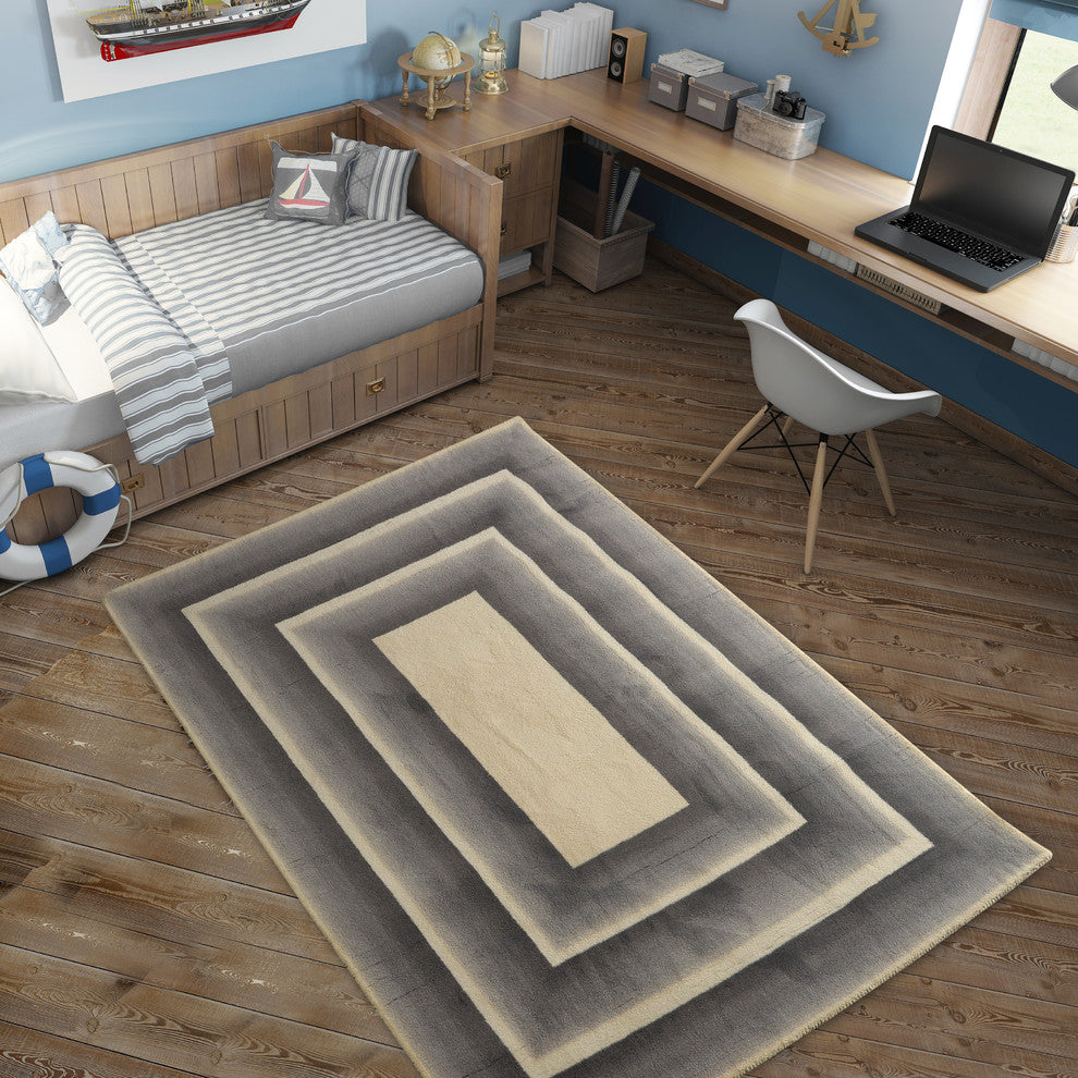 Gray Frame Modern Geometric Area Rug, 7'6"x9'6"