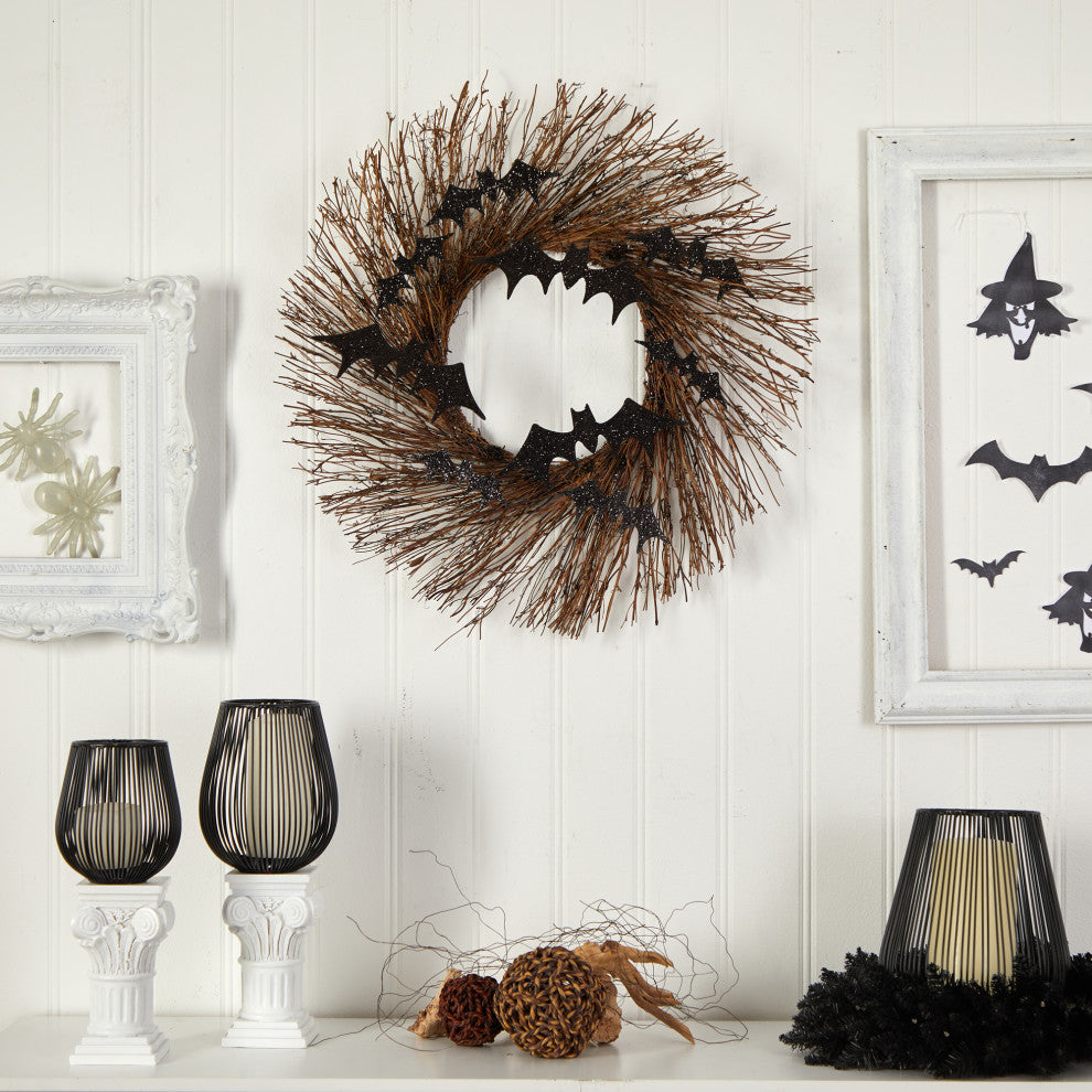 Nearly Natural W1202 26" Halloween Bats Twig Wreath
