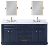 Palace 72 In. Double Sink White Quartz Countertop Vanity with Mirror, Blue