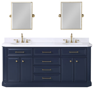 Palace 72 In. Double Sink White Quartz Countertop Vanity with Mirror, Blue
