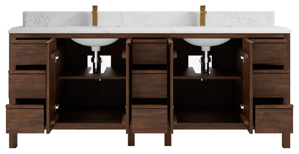 Elizabeth 84 Double Sink Bath Vanity in Dark Walnut Teak 1.5" Empira Quartz