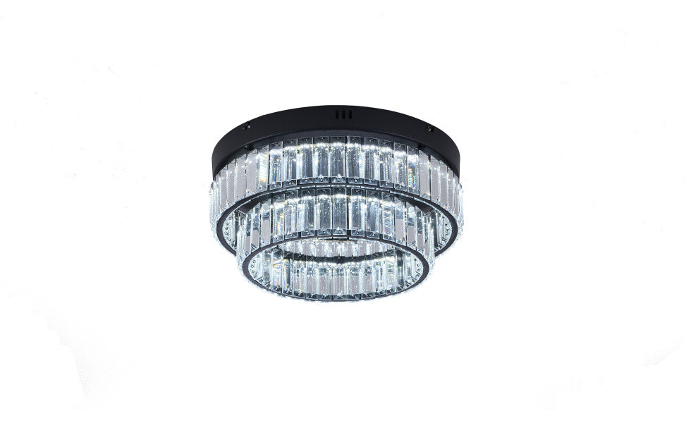 2-Light Dimmable Satin Black LED Flush Mount With Clear Crystal