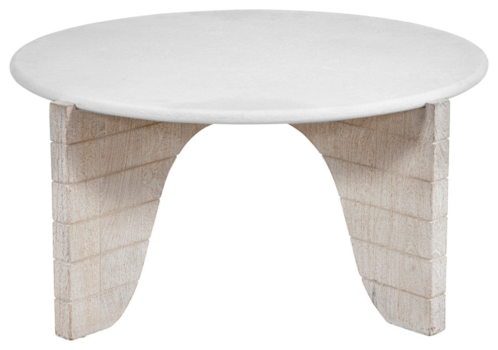 Bali Round Cocktail Table - Mango Wood - White Wash