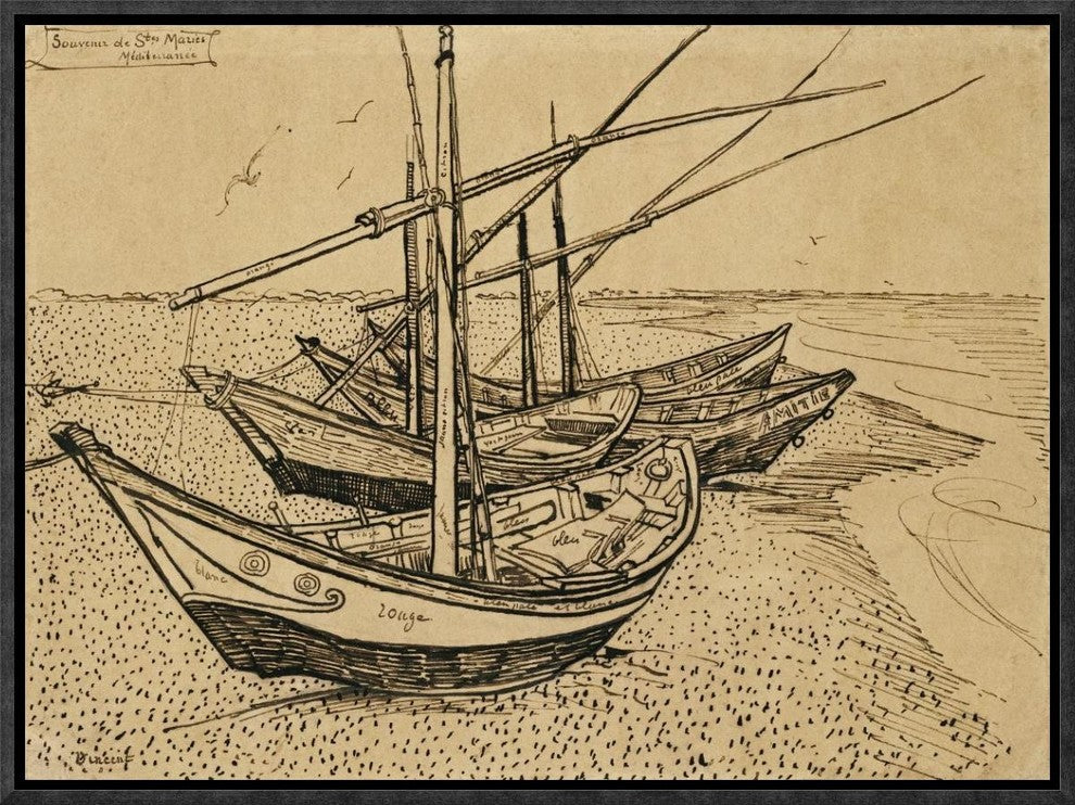 "Boats On The Beach at Saintes-Maries-De-La-Mer"  by Vincent Van Gogh, 17x13"