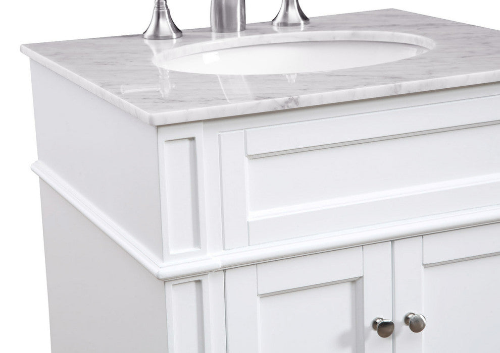 Home Living Vanity with Carrara White Marble Countertop, White, 24", Single Sink