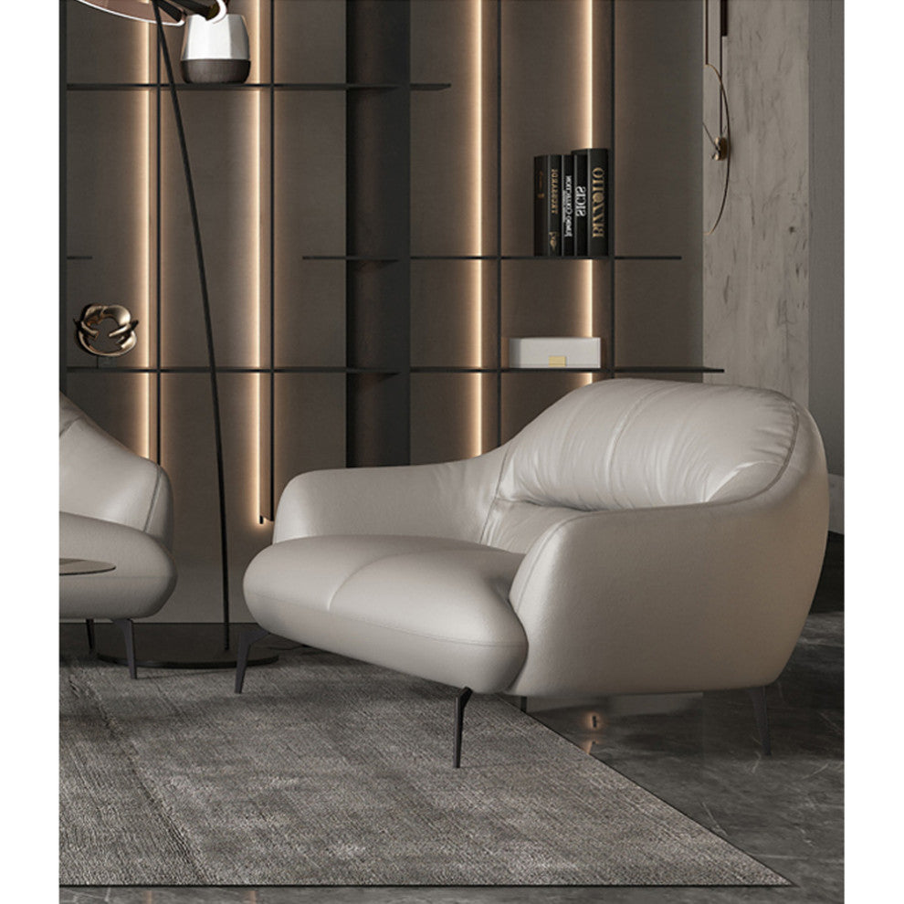Leather Upholstered Loveseat, Taupe Finish
