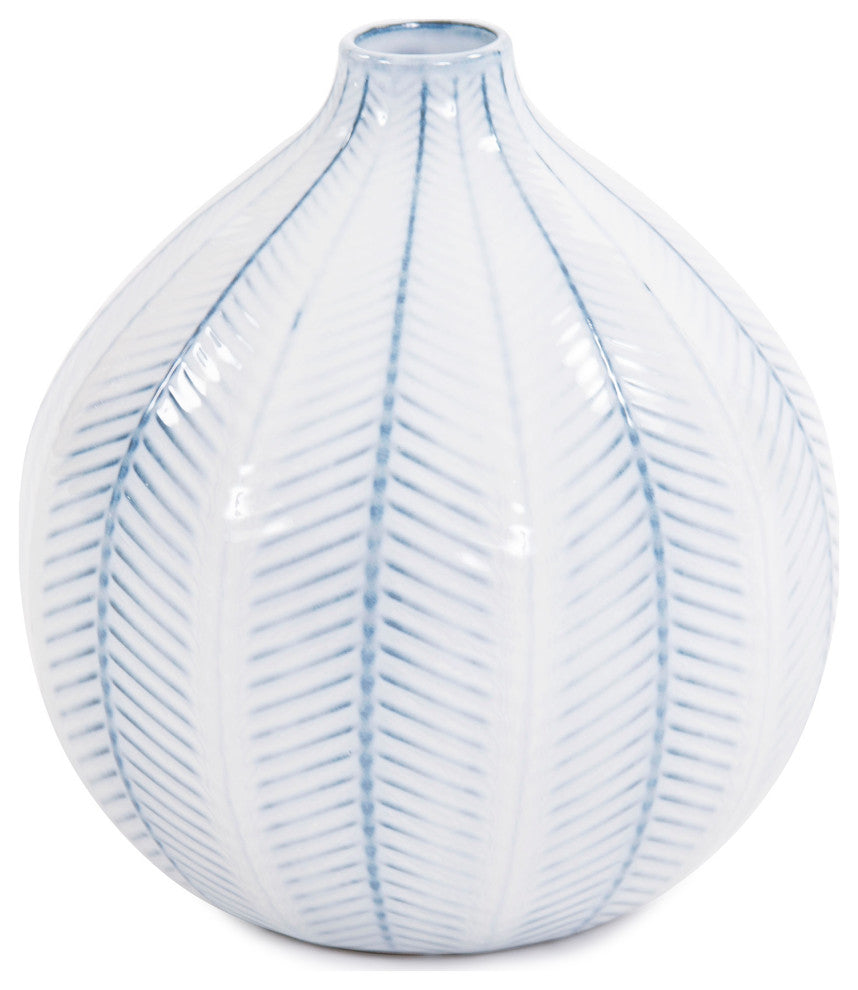 Blue and White Chevron Ceramic Globe Vase Small