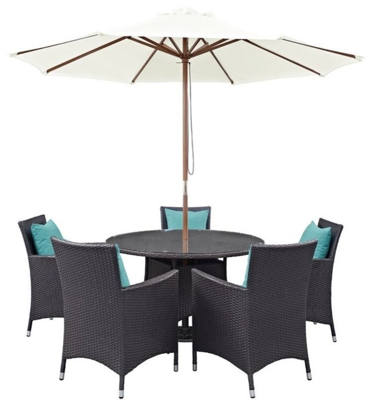 Espresso Turquoise Convene 7-Piece Outdoor Patio Dining Set