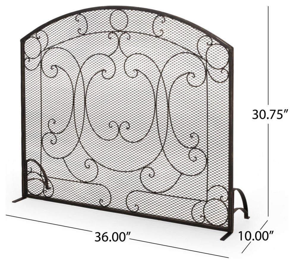 Ella Iron Fireplace Screen, Black Brushed Gold