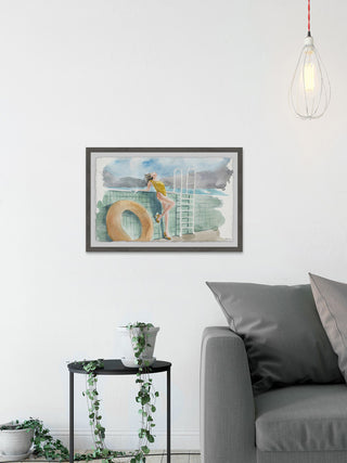 "Mustard Swimsuit" Framed Painting Print, 36"x24"
