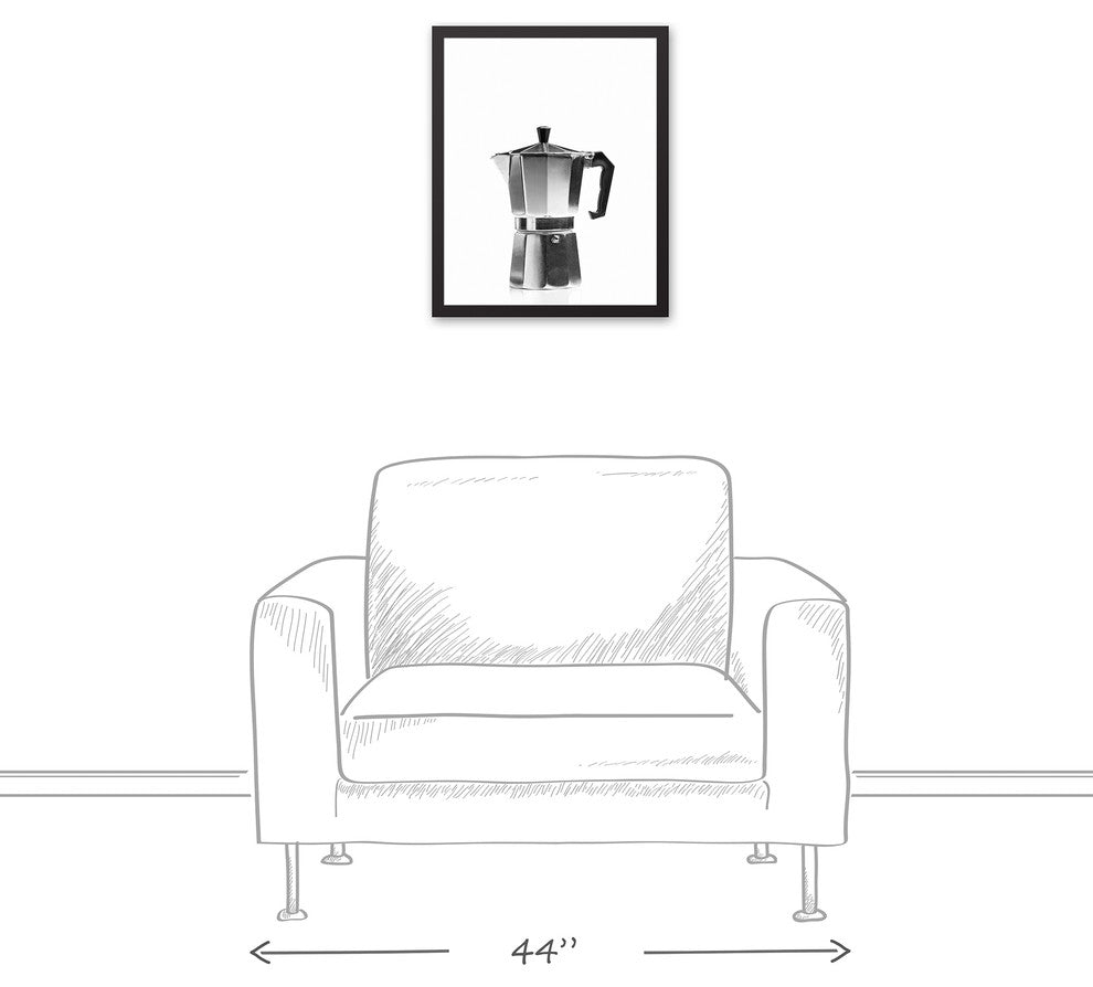 Black and White Vintage Coffee Maker 16x20 Black Framed Canvas