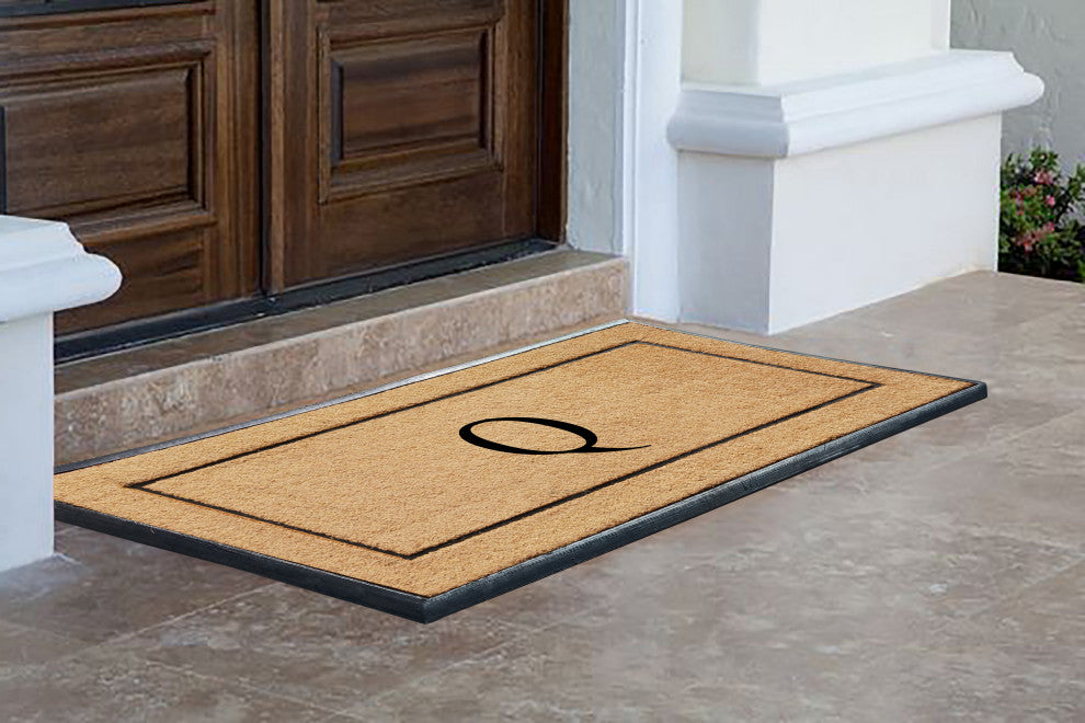 Natural Coir & Rubber Large Monogrammed Door Mat 30x60, Q