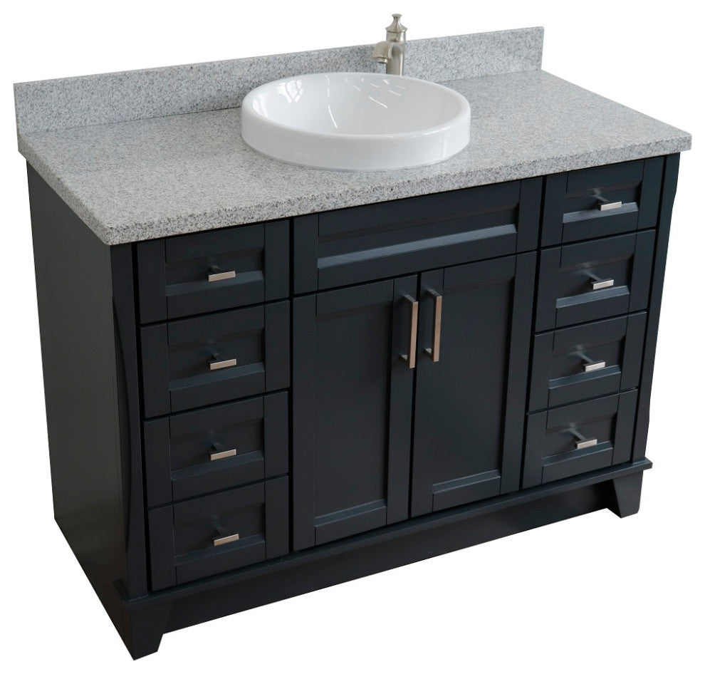 49" Single Sink Vanity, Dark Gray Finish With Gray Granite And Round Sink
