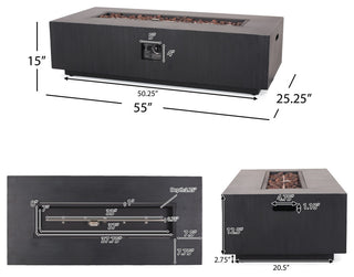 Jasmine Outdoor Iron 50K BTU Rectangular Fire Pit Table, Brushed Black