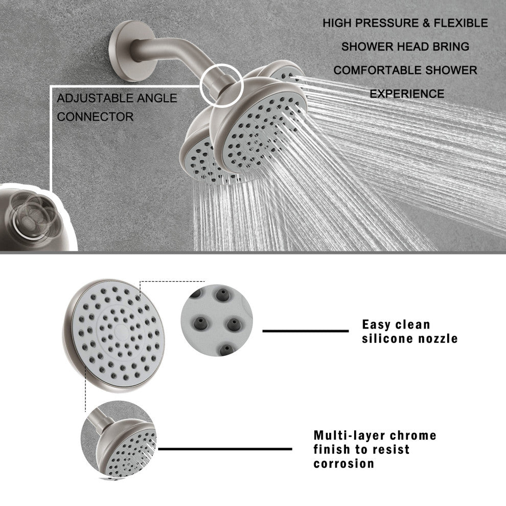 Brushed Nickel 6 Inch Shower Faucet with Tub Spout Combo