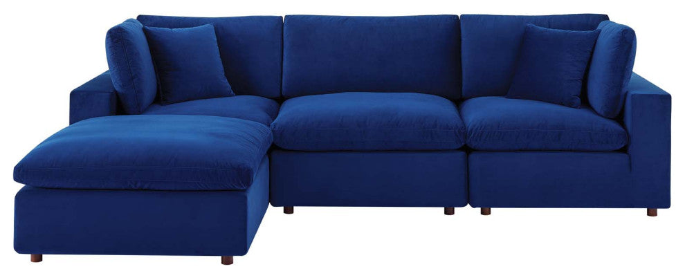 Sectional Sofa Set, Velvet, Blue Navy, Modern, Living Lounge Hotel Hospitality