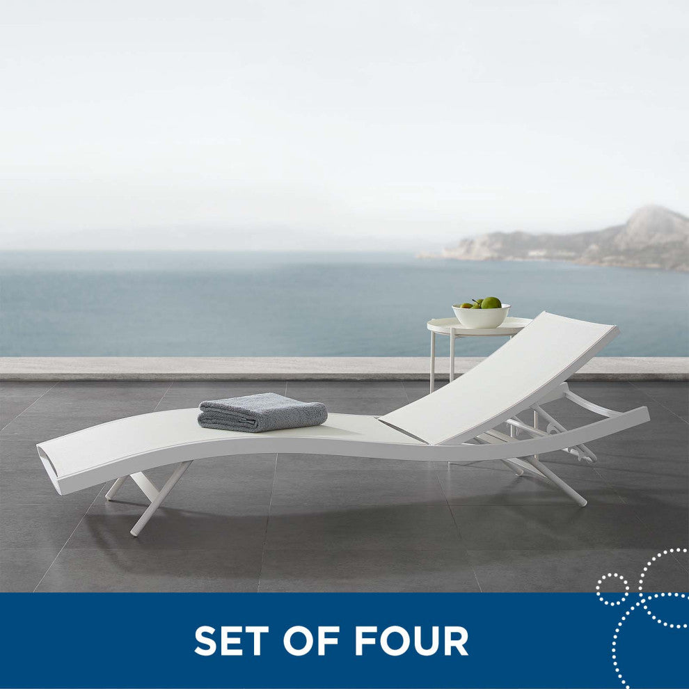 Lounge Chair Chaise, Set of 4, Aluminum, Metal, White, Modern, Outdoor Patio