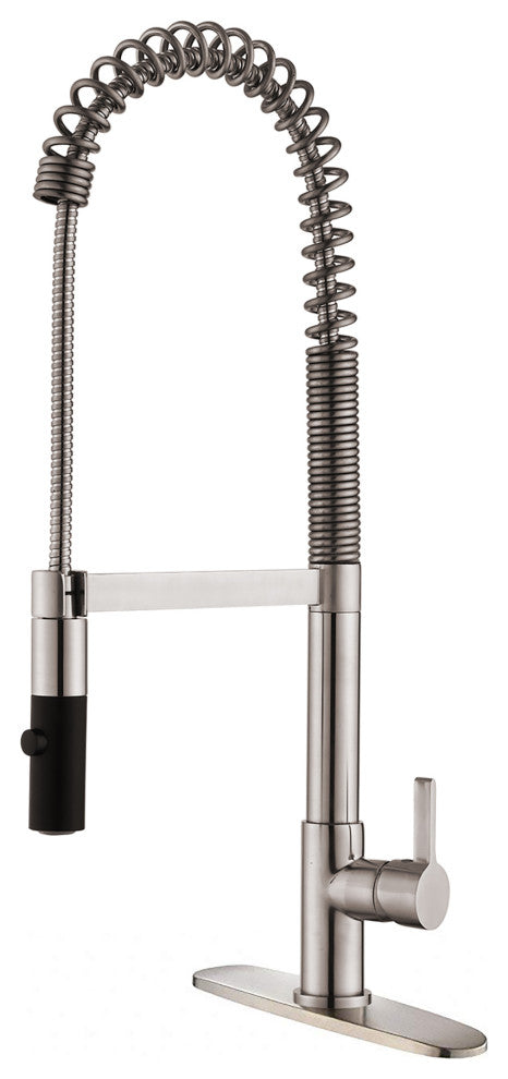 Single Handle Deck Mounted Spring Neck Pull Down Kitchen Faucet with Deckplate