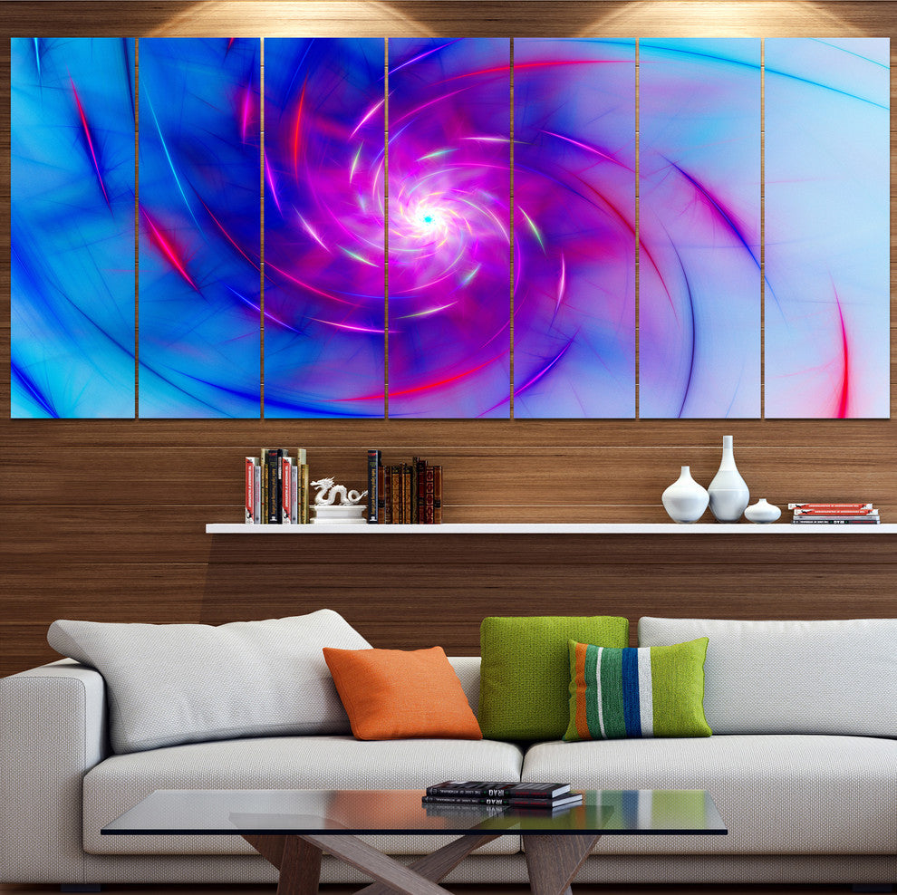 Turquoise Whirlpool Fractal Spirals, Abstract Art on Canvas, 83"x32", 7 Panels