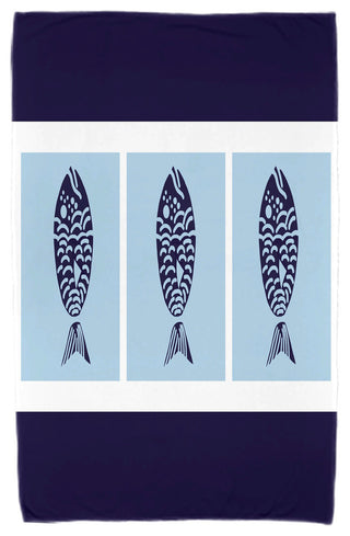 30"x60" Fish Chips, Animal Print Beach Towel, Navy Blue
