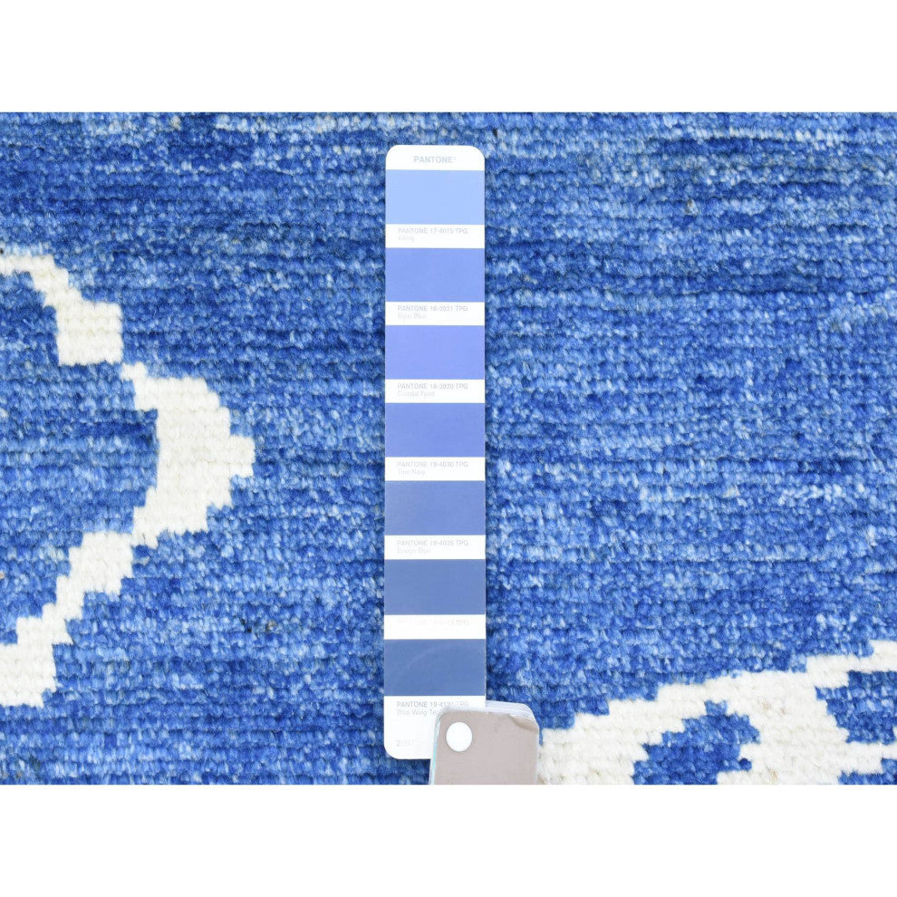 Blue Boujaad Moroccan Berber Pure Wool Hand Knotted Oversized Rug, 12'2"x15'2"