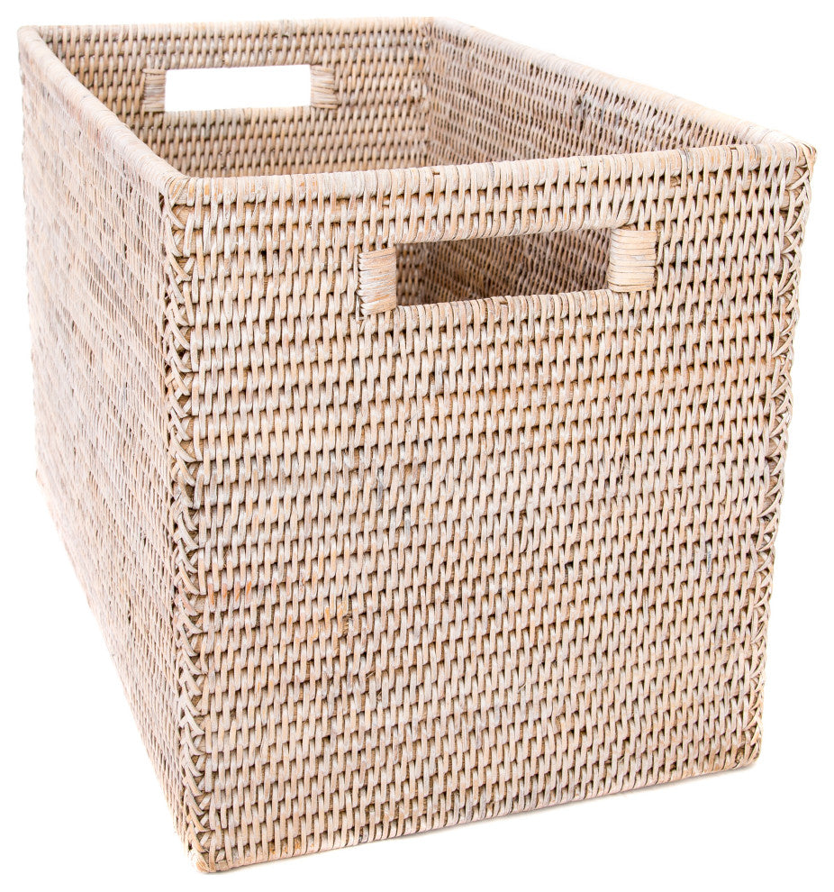 Artifacts Rattan Storage Box With Handles, Legal File, White Wash