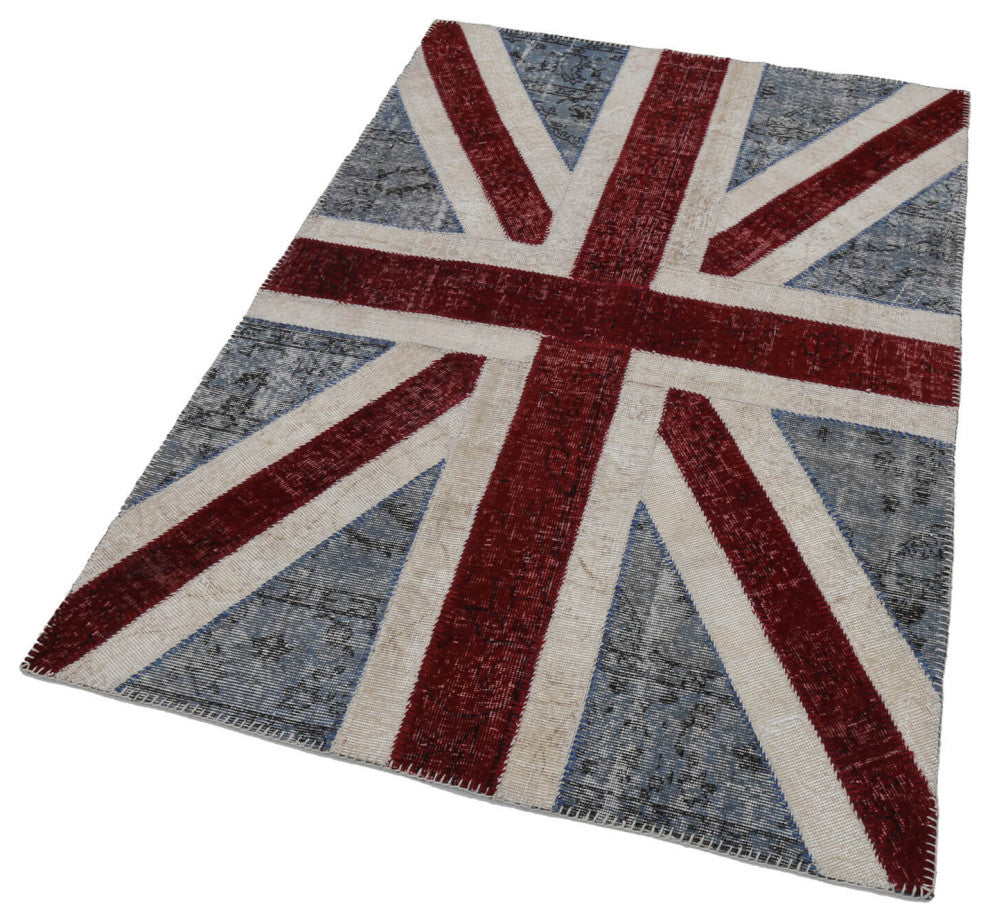 Rug N Carpet - Handwoven Turkish 4' 0'' x 6' 0'' Flag Patchwork Rug