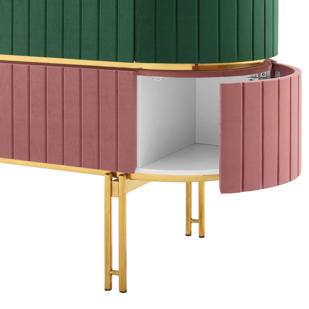 Console Entry Table Sideboard, Green White, Velvet, Modern, Mid Century Lounge