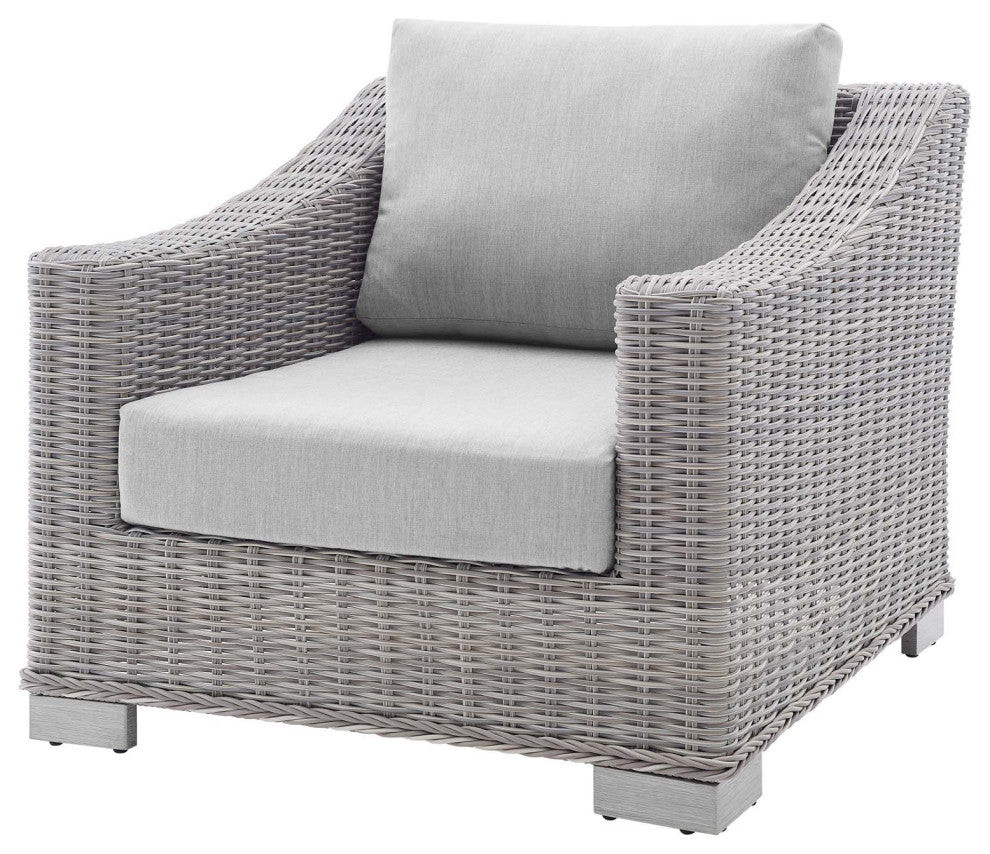 Lounge Sectional Sofa Chair Table Set, Rattan, Wicker, Gray, Outdoor