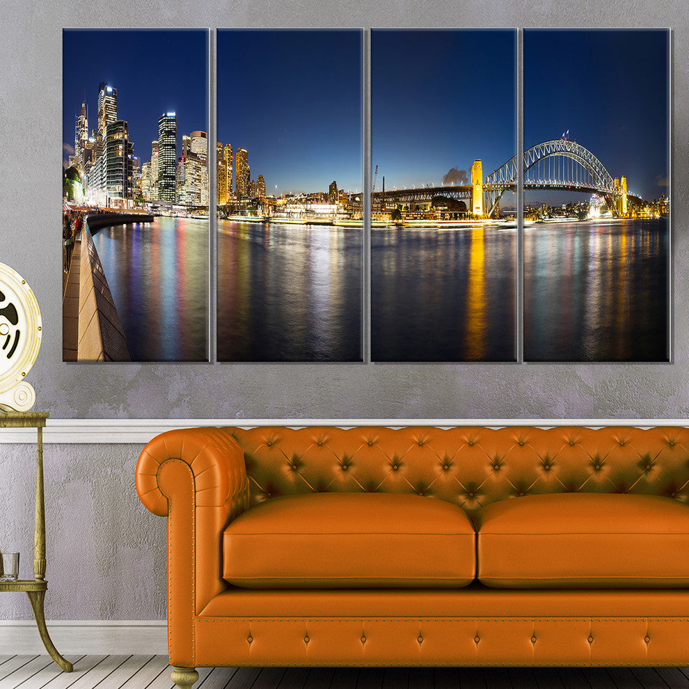 "Cityscape Sydney Nightfall" Panorama Canvas Print48"x28", 4-Panels