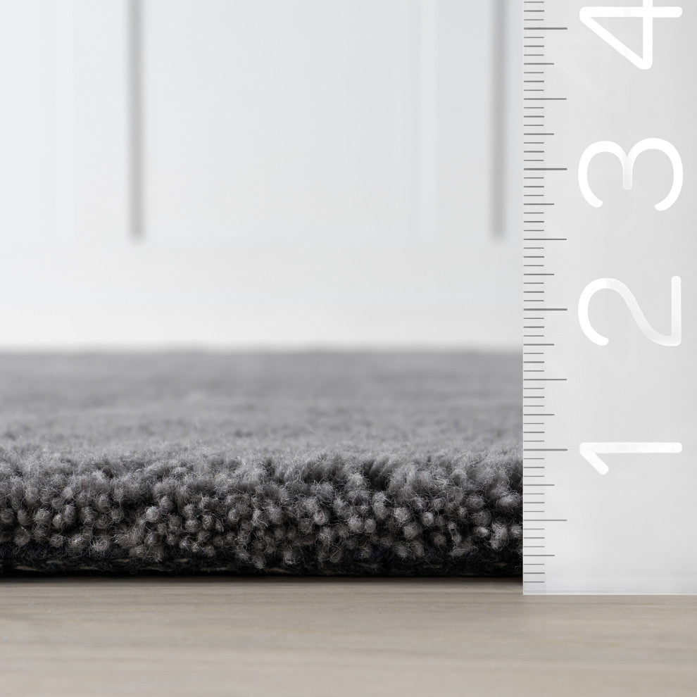 Gaia New Zealand Wool Shag Area Rug, Dark Grey 5' x 8'