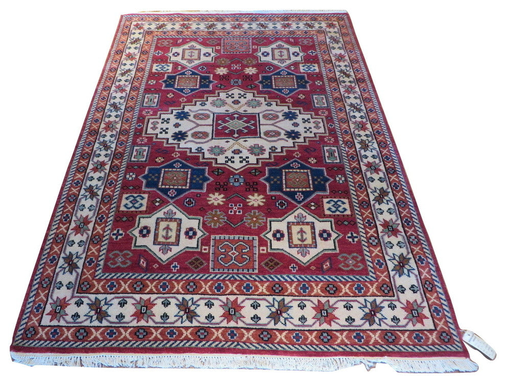 5'5x7'10 Hand Knotted Red Kazak Oriental Rug Vegetable Dyes
