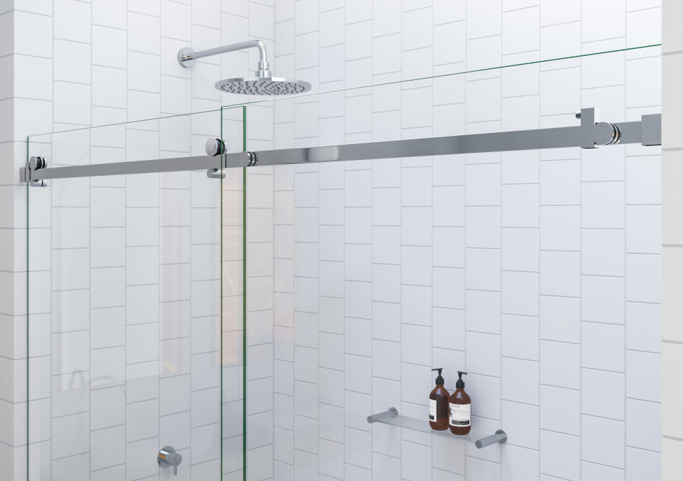 56-60"x60-Frameless Bath Tub Sliding Shower Door Square Hardware, Polished Chrome
