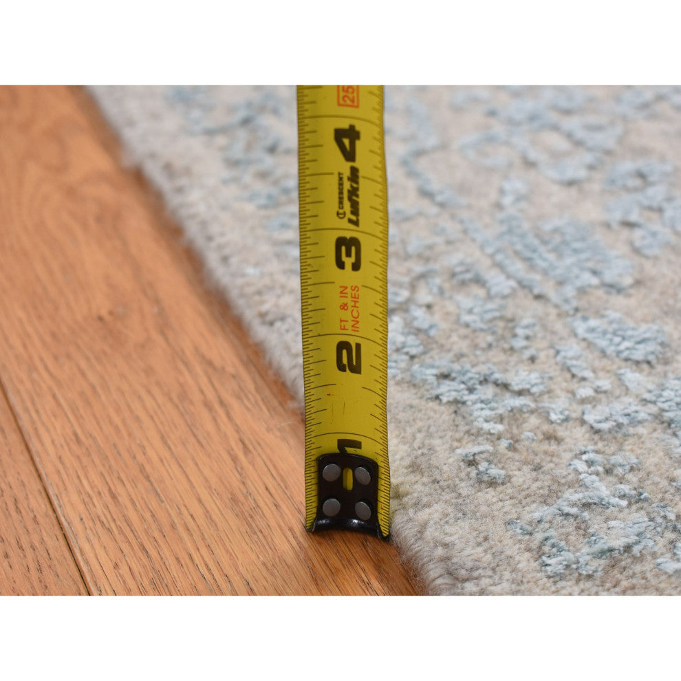Powder Blue Persian Tree Design Jacquard Hand Loomed Runner Rug, 2'6"x12'1"