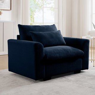 Gewnee Beige Corduroy Deep Seat Single Sofa Accent Chair, Blue