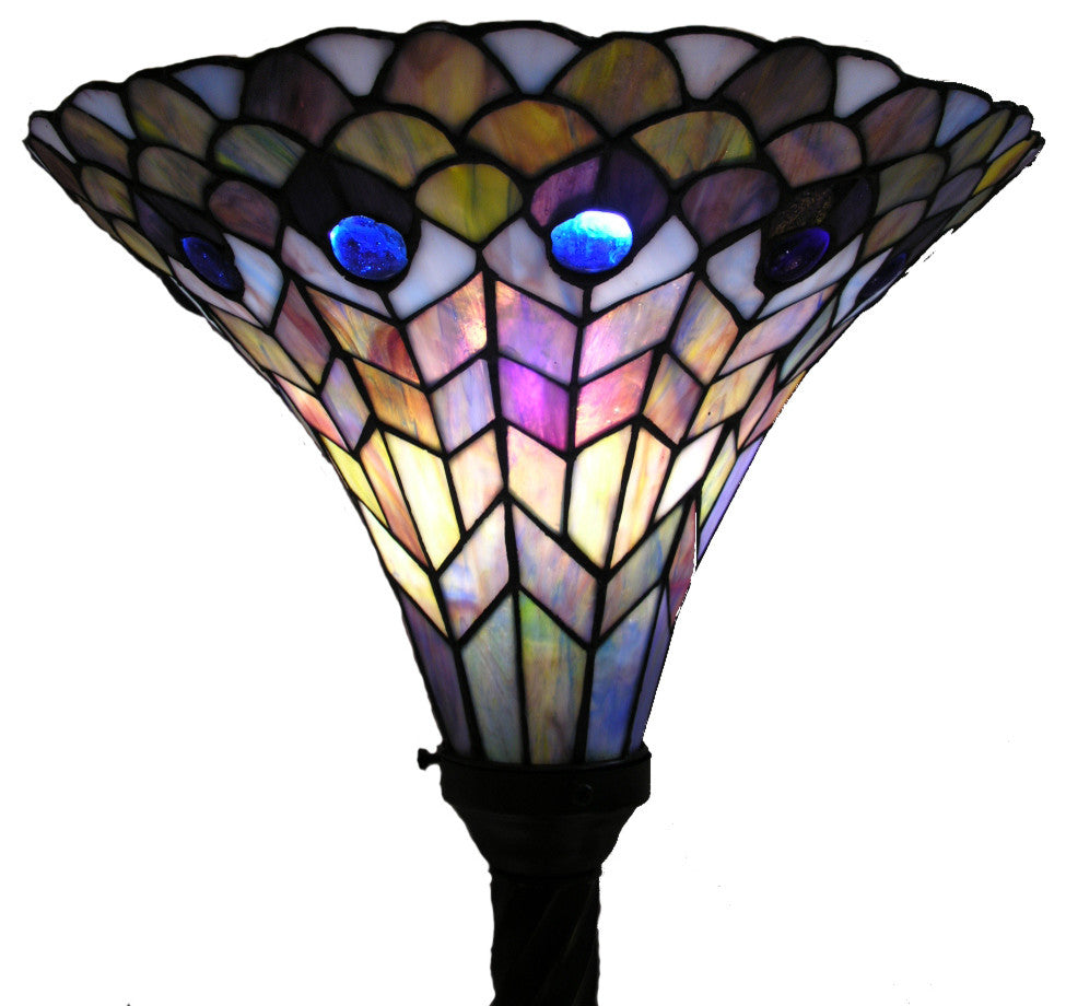 Tiffany-style Peacock Torchiere